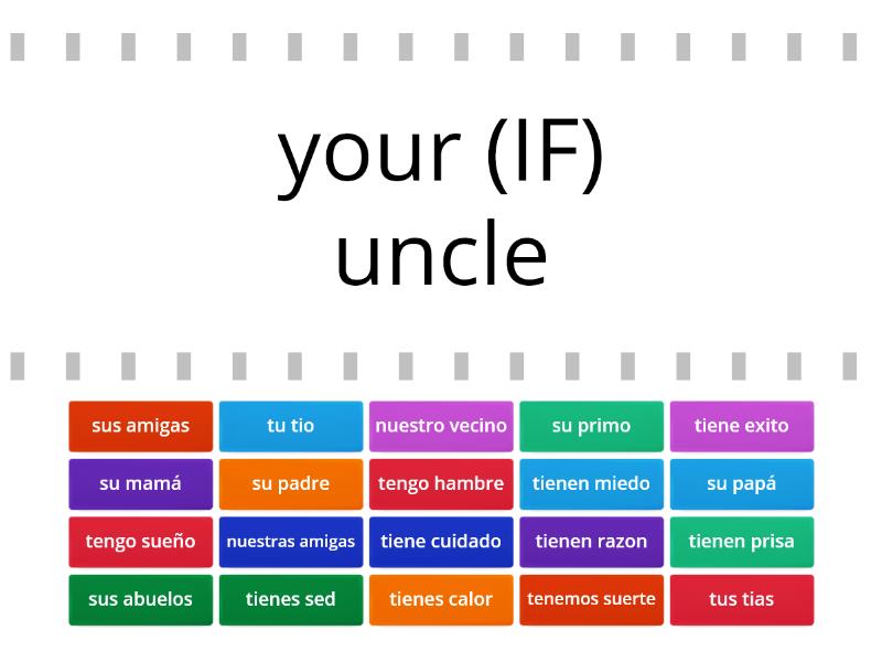 Spanish POSSESSIVE Adjective Tener Expressions Find The Match