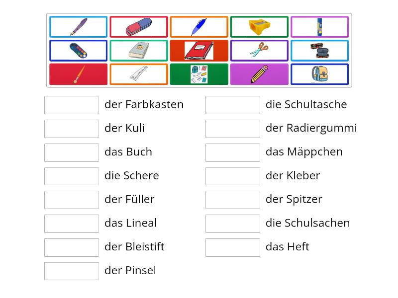 Schulsachen Przybory szkolne Połącz w pary