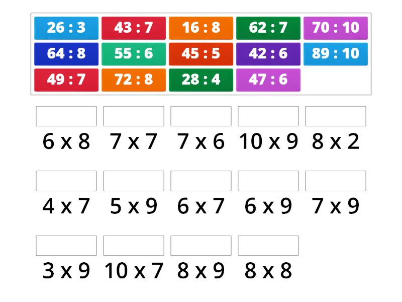 Encuentra la multiplicación para cada división Une las parejas