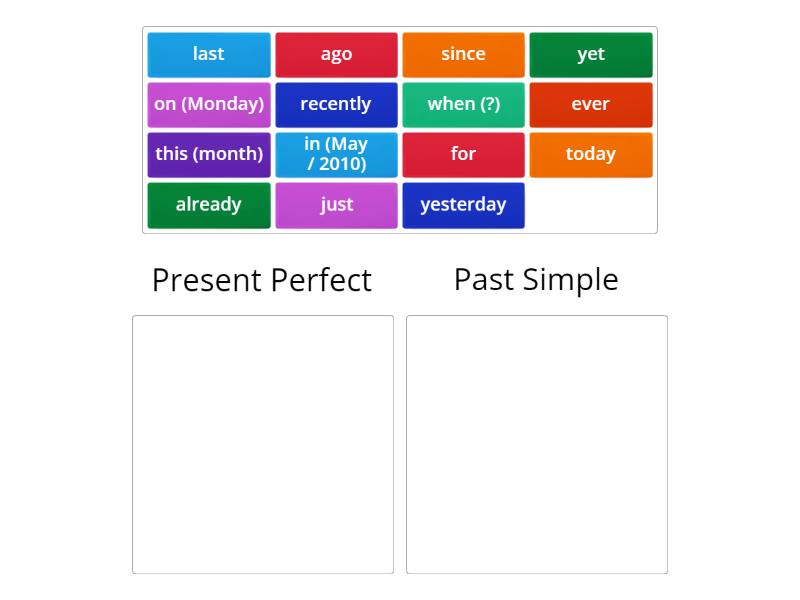 Present Perfect VS Past Simple Markers Ordenar Por Grupo