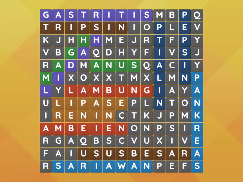 Carilah Kata Yang Berhubungan Dengan Sistem Pencernaan Wordsearch