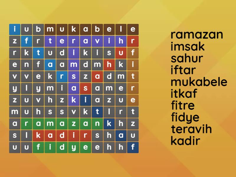 Ramazan Bulmacasi Kel Me Avi Wordsearch