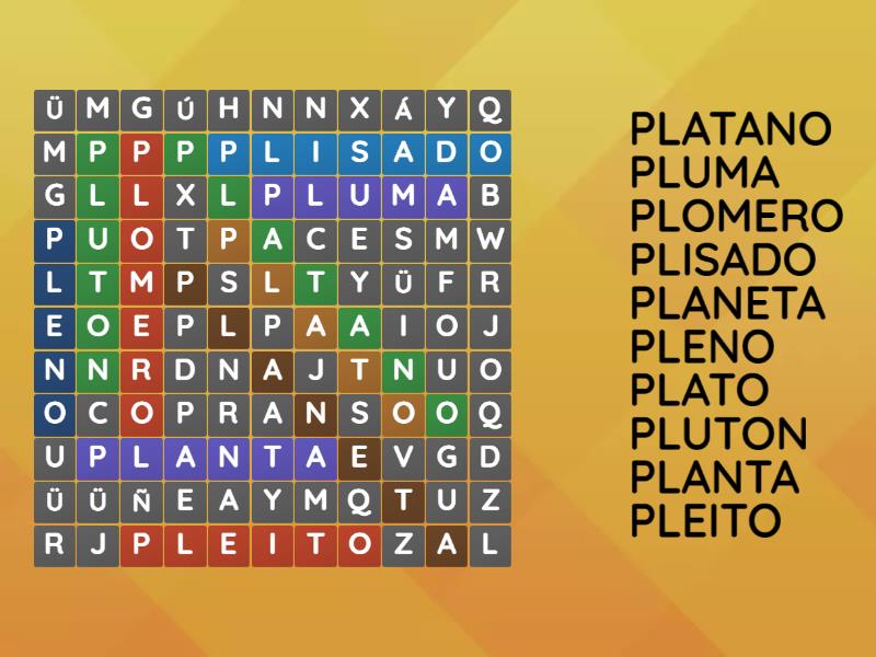 Palabras Con Las Silabas Pla Ple Pli Plo Plu Wordsearch