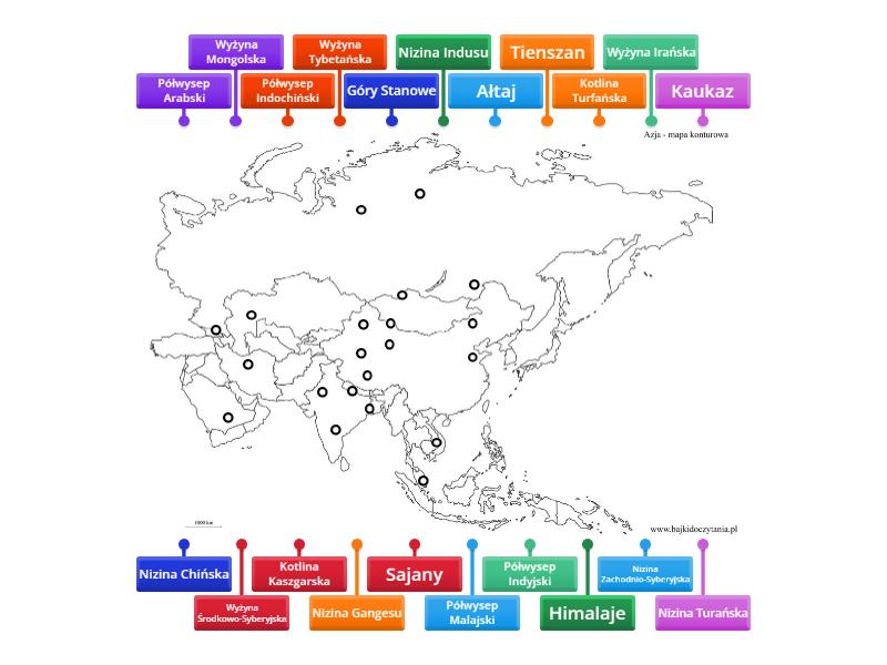 Geografia Kl Mapa Og Lnogeografiszna Azji Miejsc Rysunek Z