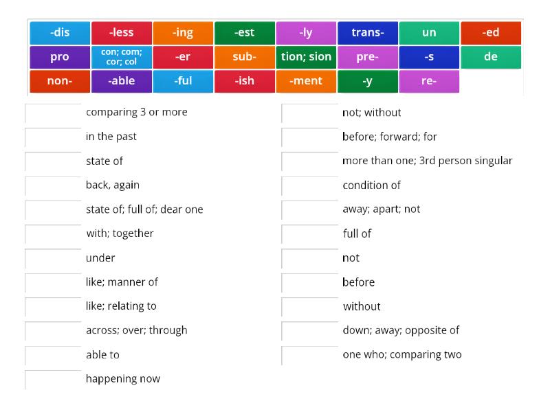 Prefixes Suffixes Match Up