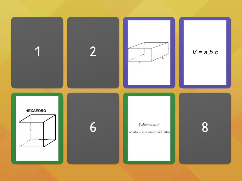 Cuerpos geométricos y su formula de volumen Matching pairs