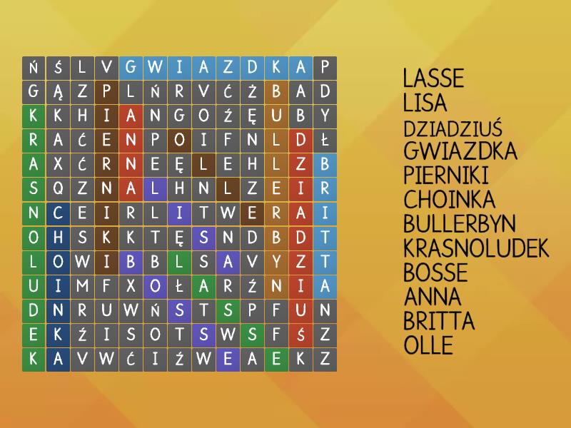 Dzieci z Bullerbyn wykreślanka Wordsearch