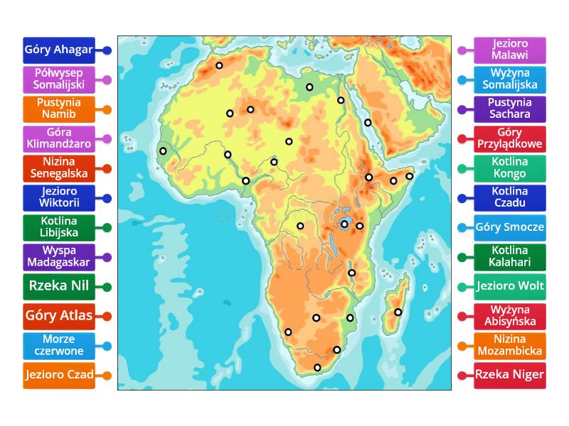 Mapa Fizyczna Afryki Rysunek Z Opisami