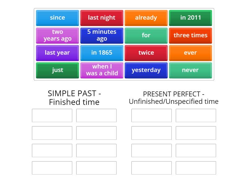 Simple Past Or Present Perfect Signal Words Ordenar Por Grupo