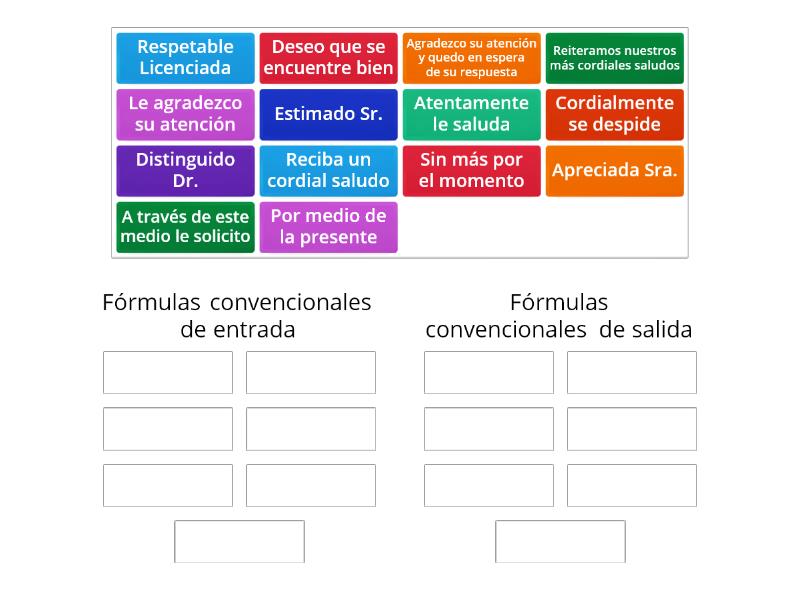 Formulas De Cortesia Cartas Formales Ordenar Por Grupo