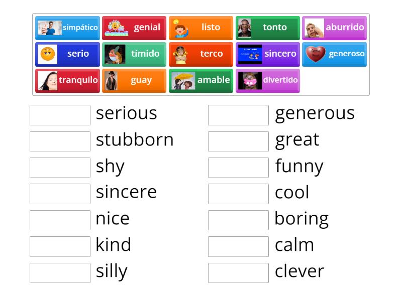 Spanish Adjectives Personality Match Up