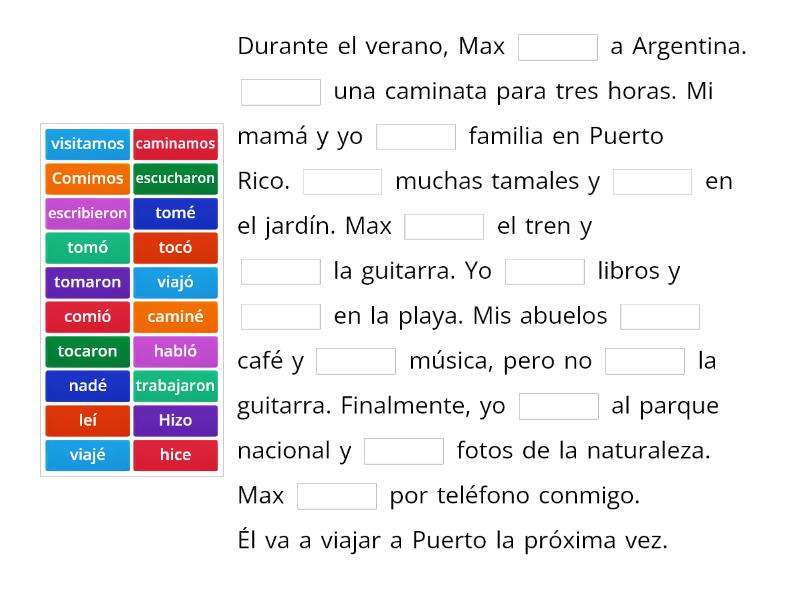 Preterite Tense Spanish Paragraph Complete The Sentence