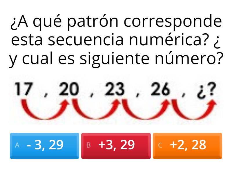 Coloca los numeros faltantes en las sucesiones de acuerdo al patrón