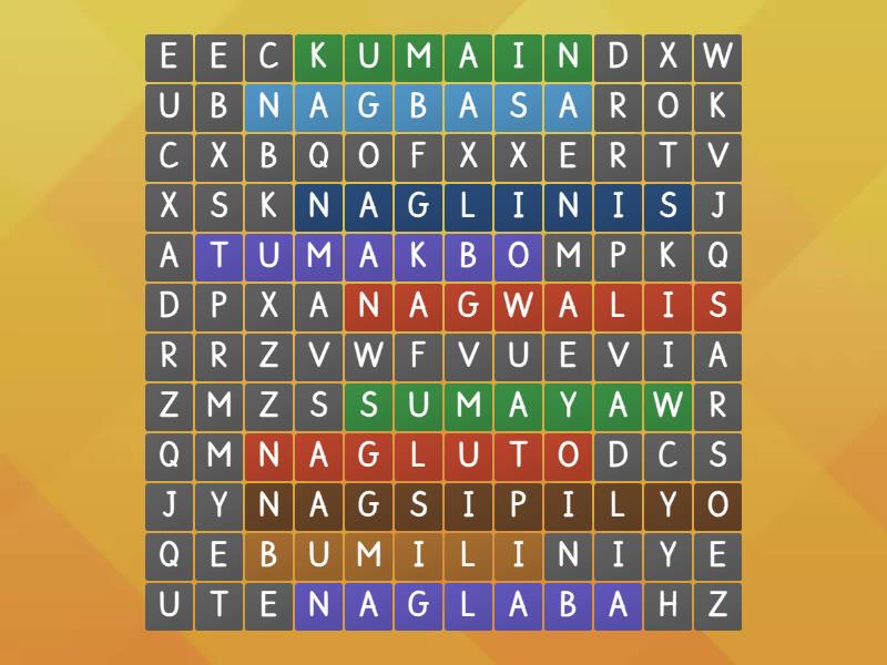 Pandiwang Pangnagdaan Wordsearch