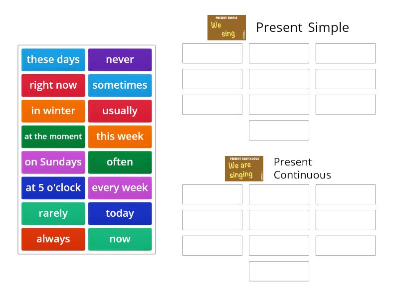 Time Expressions Present Simple Vs Present Continuous Ordenar Por Grupo