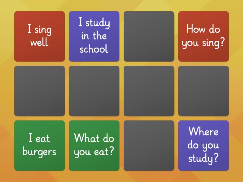 Match The Question With The Answer SIMPLE PRESENT Matching Pairs