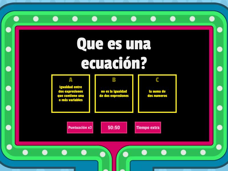 Ecuaciones Primer Grado Gameshow Quiz