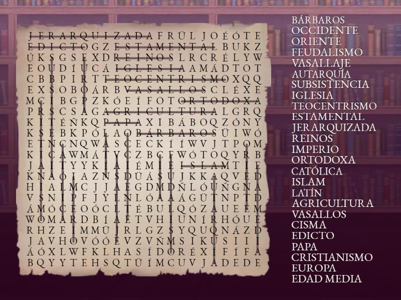 SOPA DE LETRAS EDAD MEDIA Wordsearch