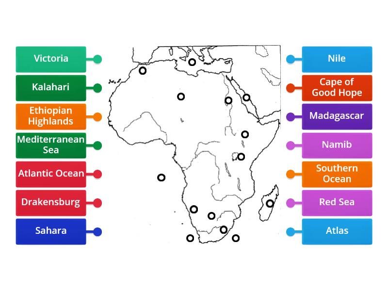 Africa Physical Features Diagrama Con Etiquetas