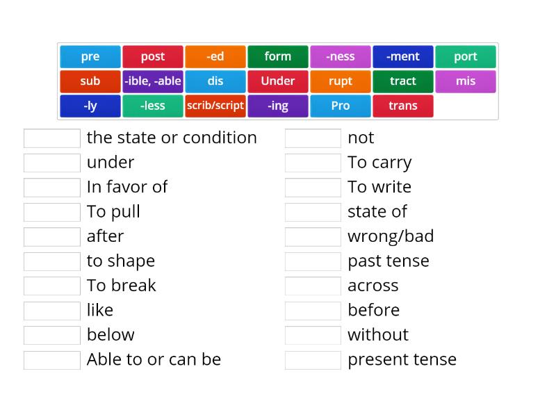 Prefixes Suffixes Roots Match Up