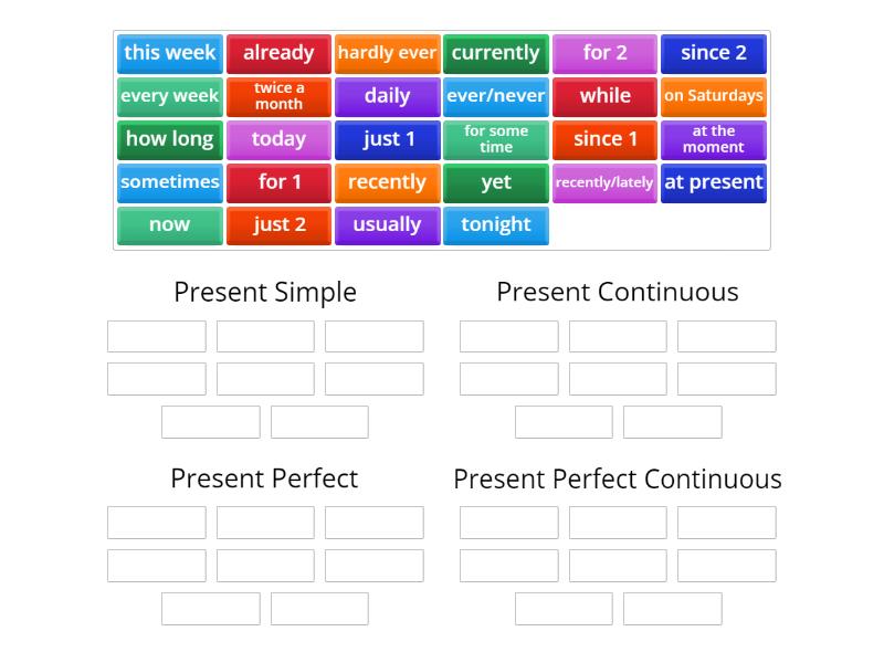 Present Tenses Time Markers Group Sort