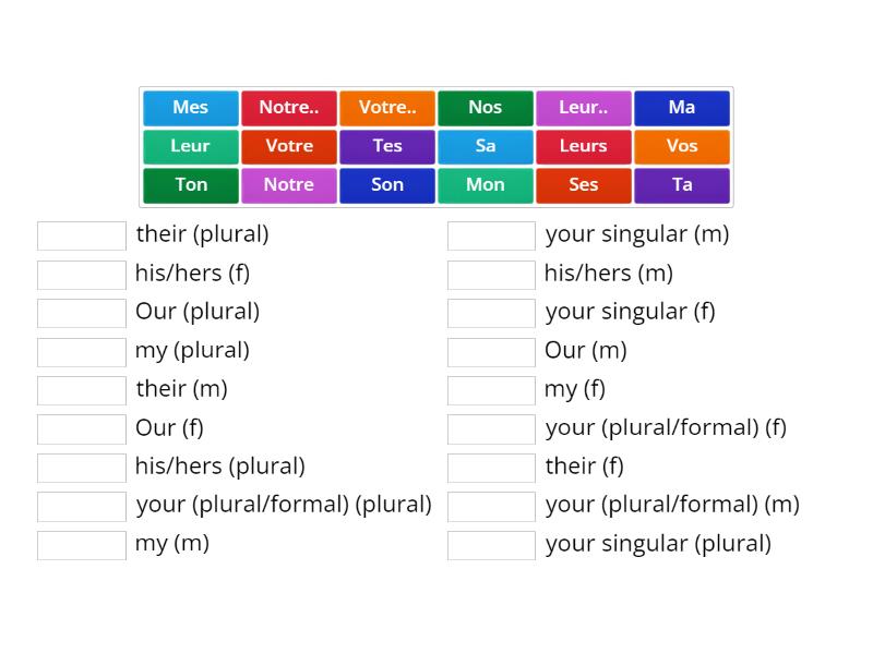 Les Adjectifs Possessifs Une Las Parejas