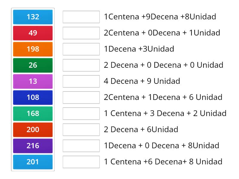 Unidad Decenas Y Centenas Match Up