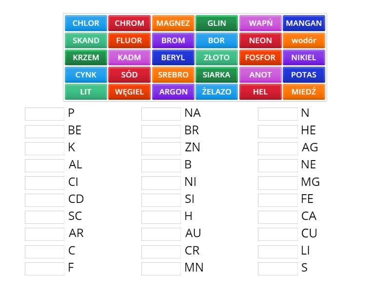 Pierwiastki CHEMICZNE Match Up