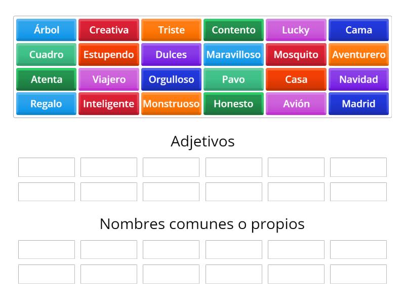 Clasifica Entre Adjetivos Y Sustantivos Piensa Bien Group Sort