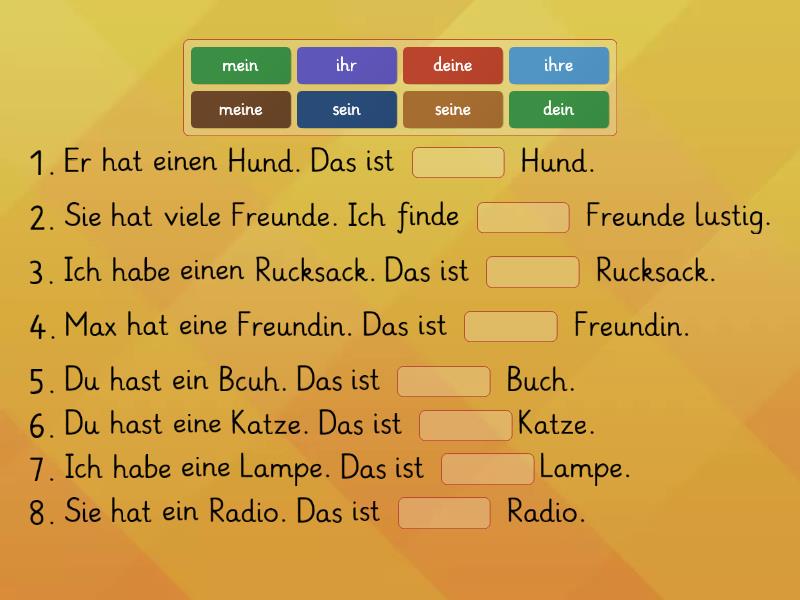 Possessivpronomen Mein Dein Sein Ihr Complete The Sentence