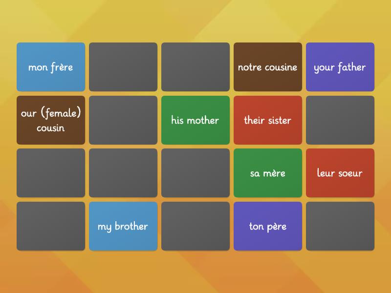 Les Adjectifs Possessifs Matching Game Matching Pairs