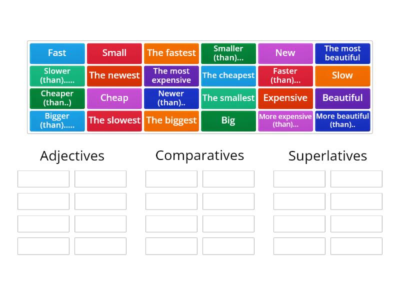 Comparative And Superlative Adjectives Ordenar Por Grupo