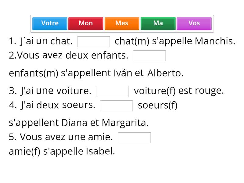 Les Adjectifs Possessifs Mon Ma Mes Votre Vos Complete The Sentence