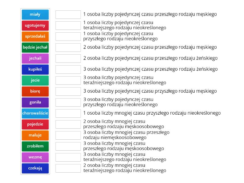 Forma gramatyczna czasownika Połącz w pary