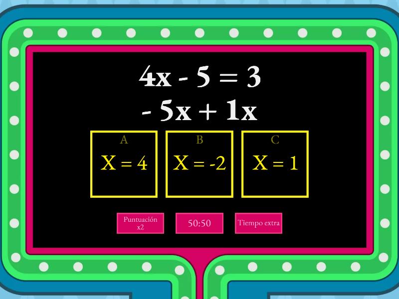 Ecuaciones Lineales Gameshow Quiz