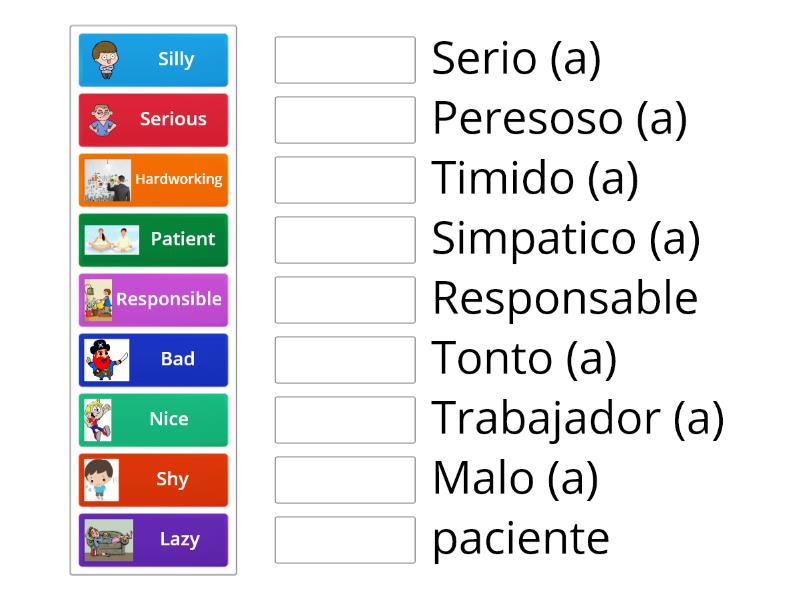 Adjetivos De La Personalidad Une Las Parejas