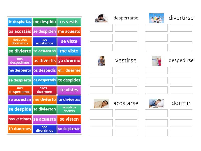 Verbos Reflexivos Irregulares Group Sort