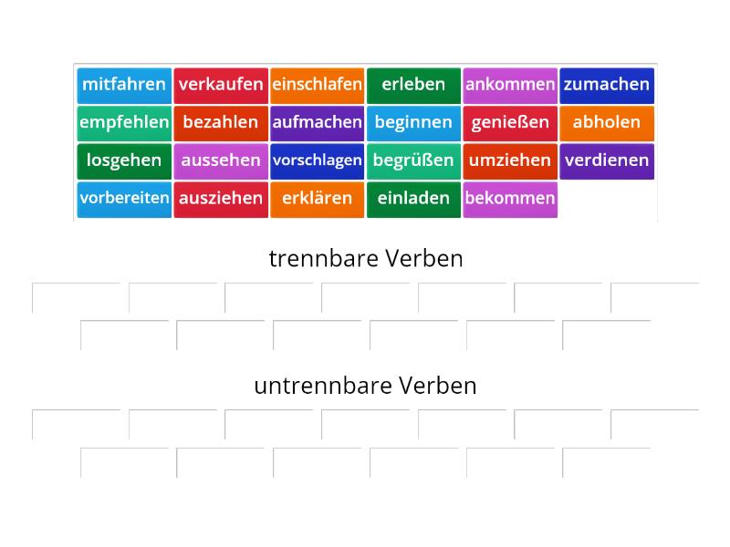 Trennbare Verben Und Untrennbare Verben Group Sort