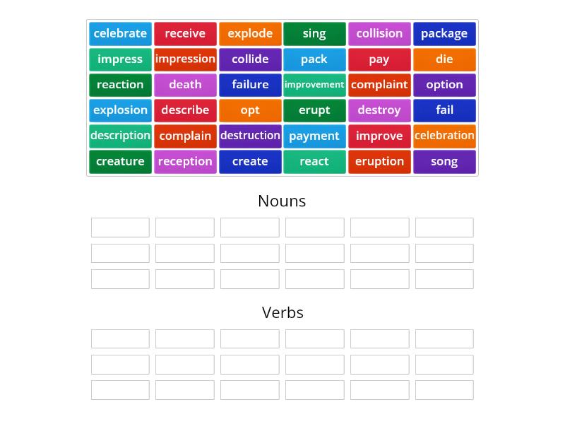 Nouns And Verbs Word Building Ordenar Por Grupo