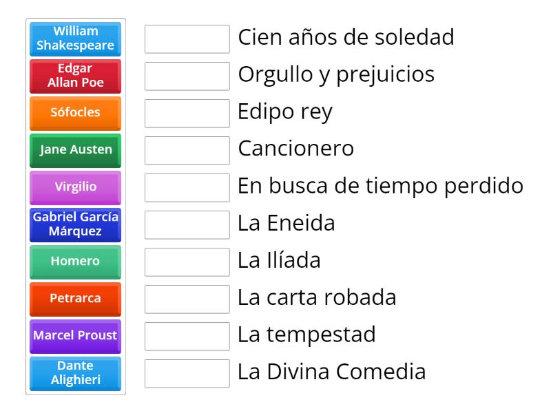 Lengua Y Literatura Obras Literarias Y Sus Autores Une Las Parejas