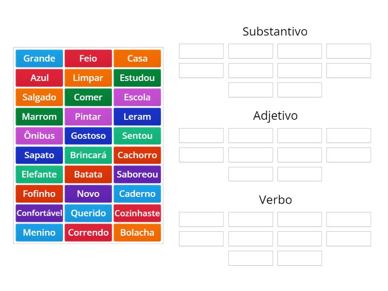 Substantivo Adjetivo Ou Verbo Ordenar Por Grupo