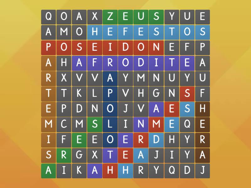 Principais Deuses Da Mitologia Grega Wordsearch