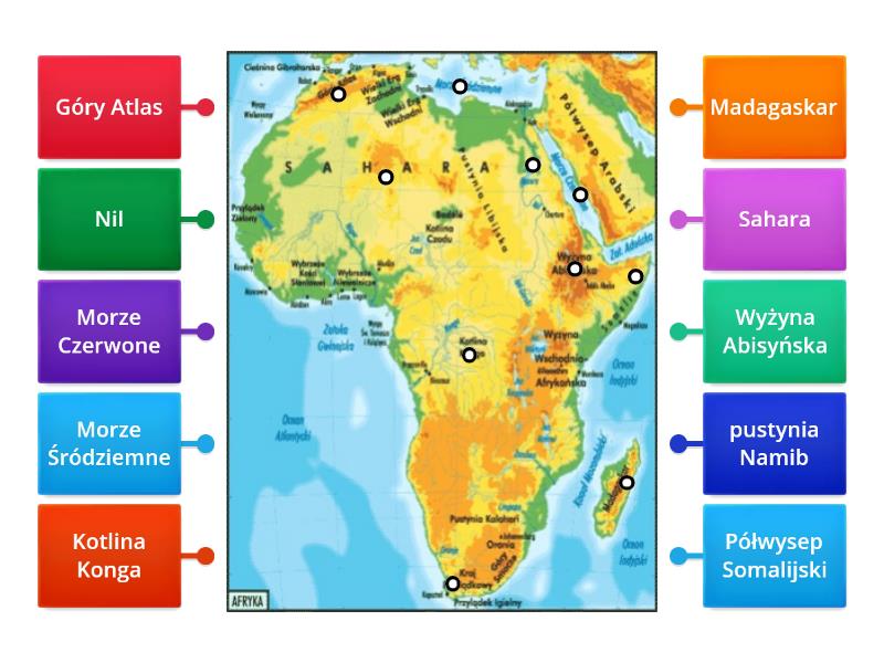 Afryka Mapa Fizyczna Kl Rysunek Z Opisami