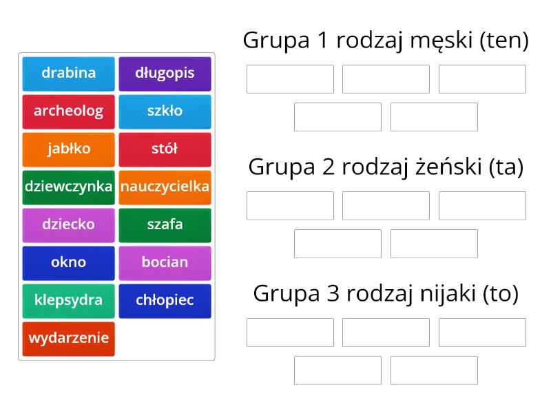 Rodzaje rzeczowników Posortuj