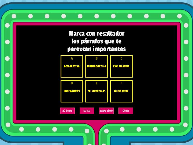 TIPOS DE ORACIONES Gameshow Quiz