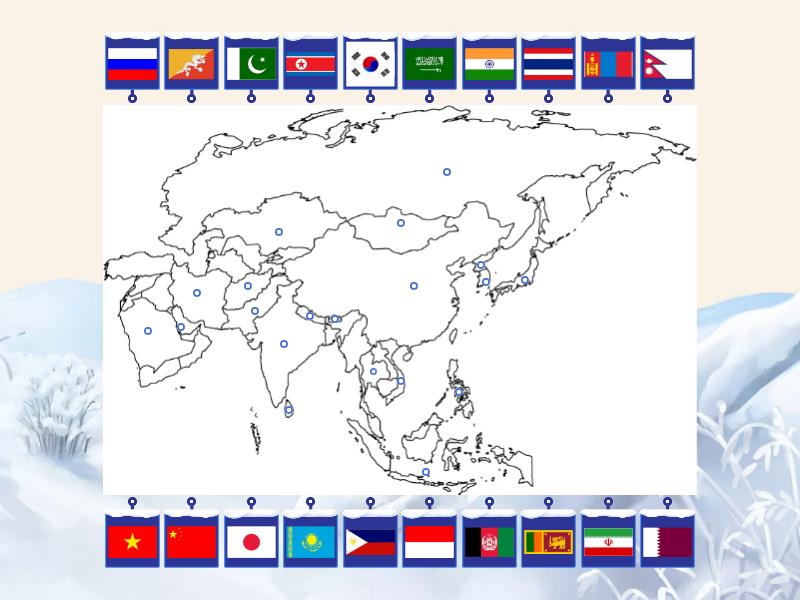 Asian Flags Kraje Azji Pusta Mapa Labelled Diagram