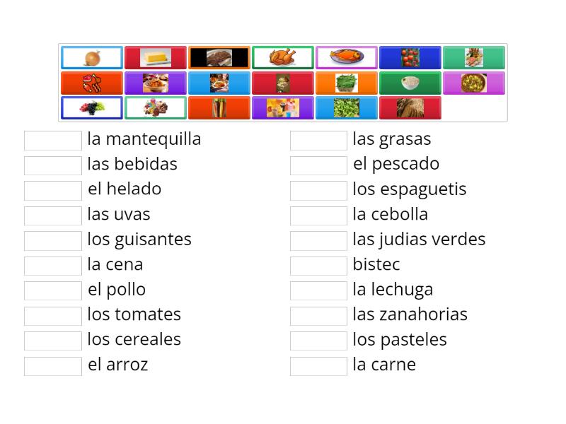 Unit B Vocabulario Las Comidas Y Bebidas Match Up