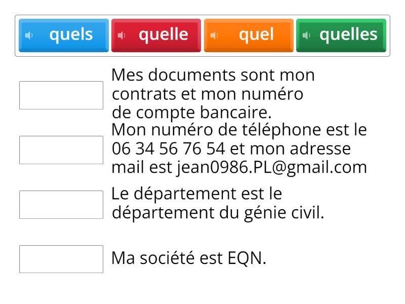 Les Adjectifs Interrogatifs Quel Quelle Quels Quelles Exercice D