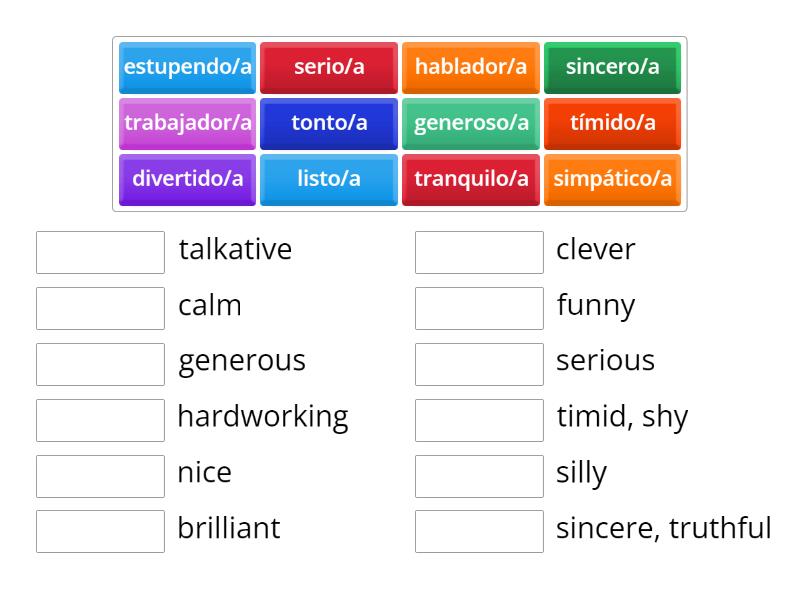 Y Adjetivos Para Describir La Personalidad Evg Une Las Parejas