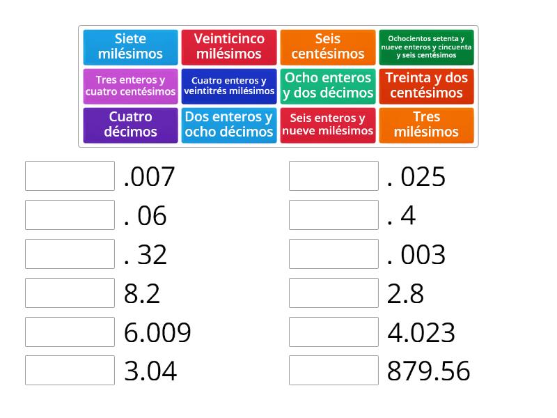 Números Decimales 6A Une las parejas